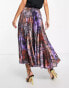 Фото #2 товара ASOS DESIGN satin pleated midi skirt in purple snake print