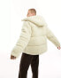 ASOS DESIGN borg puffer jacket with removable hood in ecru