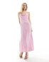 Vila – Bridesmaid – Maxikleid aus Satin in Pastell-Lavendelrosa mit Wasserfallausschnitt