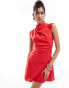 Фото #3 товара ASOS DESIGN bengaline high neck sleeveless mini dress with ruching detail in red