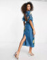 Фото #8 товара ASOS EDITION floral embroidered organza midi dress in steel blue