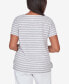 ფოტო #2 პროდუქტის Petite Classic Neutrals Lace Neck Striped Split Hem T-shirt