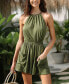 ფოტო #2 პროდუქტის Women's Olive High Neck Sleeveless Wide Leg Romper