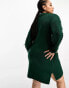 Фото #2 товара Brave Soul Plus ribbed polo collar knitted midi dress in forest green