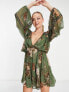 Фото #2 товара Платье ASOS DESIGN мини с завязками в цвете хаки орнаментом с рукавами-баллонами