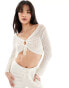 Фото #1 товара ONLY crochet tie front cropped top co-ord in cream