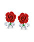 ფოტო #1 პროდუქტის Romantic Delicate Floral Blooming Flower Emerald Green CZ Bow Ribbon 3D carved Red Rose Stud Earrings For Women For Teen .925 Sterling Silver