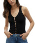 Women's Ribbed Sleeveless Button-Down V-Neck Top