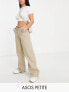 Фото #1 товара ASOS DESIGN Petite wide leg dad trousers in taupe