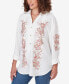 Petite Embroidered Crepe Button Front Top