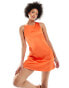 ASOS DESIGN Tall satin shift mini dress with tab sides in vivid orange