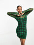 Фото #7 товара Monki long sleeve mesh dress in green check