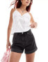 Фото #1 товара Monki Tallie turn up denim shorts in washed black