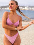 Фото #7 товара South Beach X Miss Molly high leg bikini bottom in metallic pink