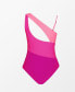 ფოტო #4 პროდუქტის Women Color Contrast One Shoulder Cut Out Back Tummy Control One Piece Swimsuit