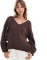 Threadbare fluffy v neck slouchy jumper in brown