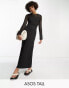 ASOS DESIGN Tall ribbed long sleeve midi dress with crochet insert in black