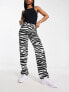 Фото #2 товара Bershka high waisted cropped straight leg jeans in zebra print