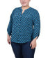 Фото #1 товара Plus Size 3/4 Sleeve Roll Tab Y Neck Blouse