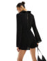 Фото #2 товара In The Style plisse long sleeve wrap shirt playsuit in black