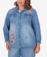Фото #3 товара Plus Size In Full Bloom Butterfly Embroidered Denim Shirt Jacket