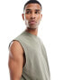 ASOS DESIGN oversized pigment dye tank in khaki RAUCHIGES OLIV, XS - Chest 36 - фото #3