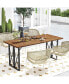 Фото #6 товара 67 Inch Patio Rectangle Acacia Wood Dining Table with Umbrella Hole