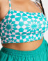 Daisy Street Active Plus light support sports bra in turquoise print