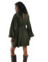 Фото #5 товара ASOS DESIGN asymmetric seamed ruched mini dress in forest green