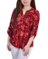 ფოტო #1 პროდუქტის Petite 3/4 Sleeve Roll Tab Y-neck Pullover Top