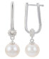 ფოტო #1 პროდუქტის Cultured Freshwater Pearl (8mm) & White Topaz (1/20 ct. t.w.) Drop Earrings in Sterling Silver