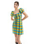 Glamorous scoop neck short sleeve ruched mini dress in bright check BRIGHT CHECK, 40 - фото #1