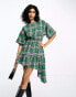 Фото #2 товара ASOS DESIGN boucle mini smock dress with frayed hem in green check