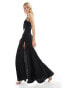 Фото #4 товара ASOS DESIGN Tall satin buckle strap maxi dress with fuller skirt in black