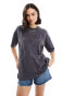 Фото #1 товара Miss Selfridge lace embroidered oversized t-shirt in charcoal acid wash