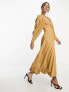 ASOS EDITION pleat shoulder midi dress with cut out back in camel