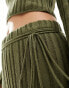 Reclaimed Vintage ribbed knitted midi skirt with tie detail in khaki co-ord