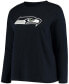 ფოტო #3 პროდუქტის Women's Plus Size College Navy Seattle Seahawks Primary Logo Long Sleeve T-shirt