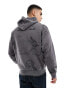 ADPT oversized hoody with all over angel print in grey acid wash