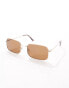 Фото #4 товара ASOS DESIGN metal rectangle sunglasses with brown lens in gold