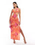 Фото #1 товара Missyempire halterneck ring detail cut out maxi dress in orange and pink floral