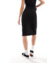 Vila ribbed midi skirt with split in black