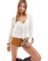 Фото #1 товара Object ruffle front long sleeve knitted cardigan in white