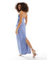 Фото #4 товара ASOS DESIGN linen bandeau maxi dress with pintuck detail in blue