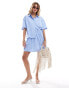 Pieces cotton stripe shirt co-ord in blue