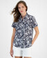 Women's Tiki Print Cotton Button-Front Shirt