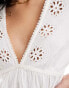 Фото #2 товара Miss Selfridge linen blend cutwork lace insert smock dress in ivory