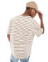 Фото #4 товара ONLY & SONS oversize t-shirt with white & beige stripe