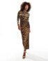 Flounce London ruched midaxi dress with drape detail in leopard print