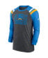 Men's Heathered Charcoal, Powder Blue Los Angeles Chargers Tri-Blend Raglan Athletic Long Sleeve Fashion T-shirt